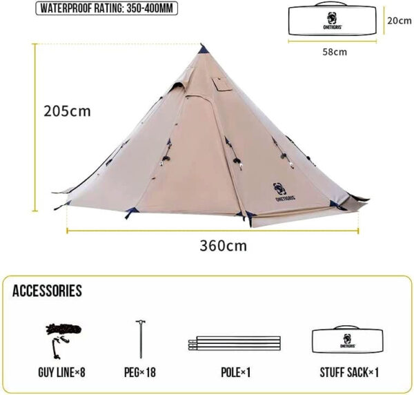 Onetigris 2-4 Person Northgaze Canvas Teepee Tent - Image 6