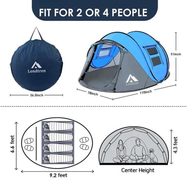 Londtren 4 Person Pop Up Family Tent - Image 6