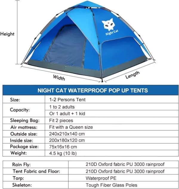 Night Cat Waterproof 4 Person Instant Pop Up Tent - Image 7